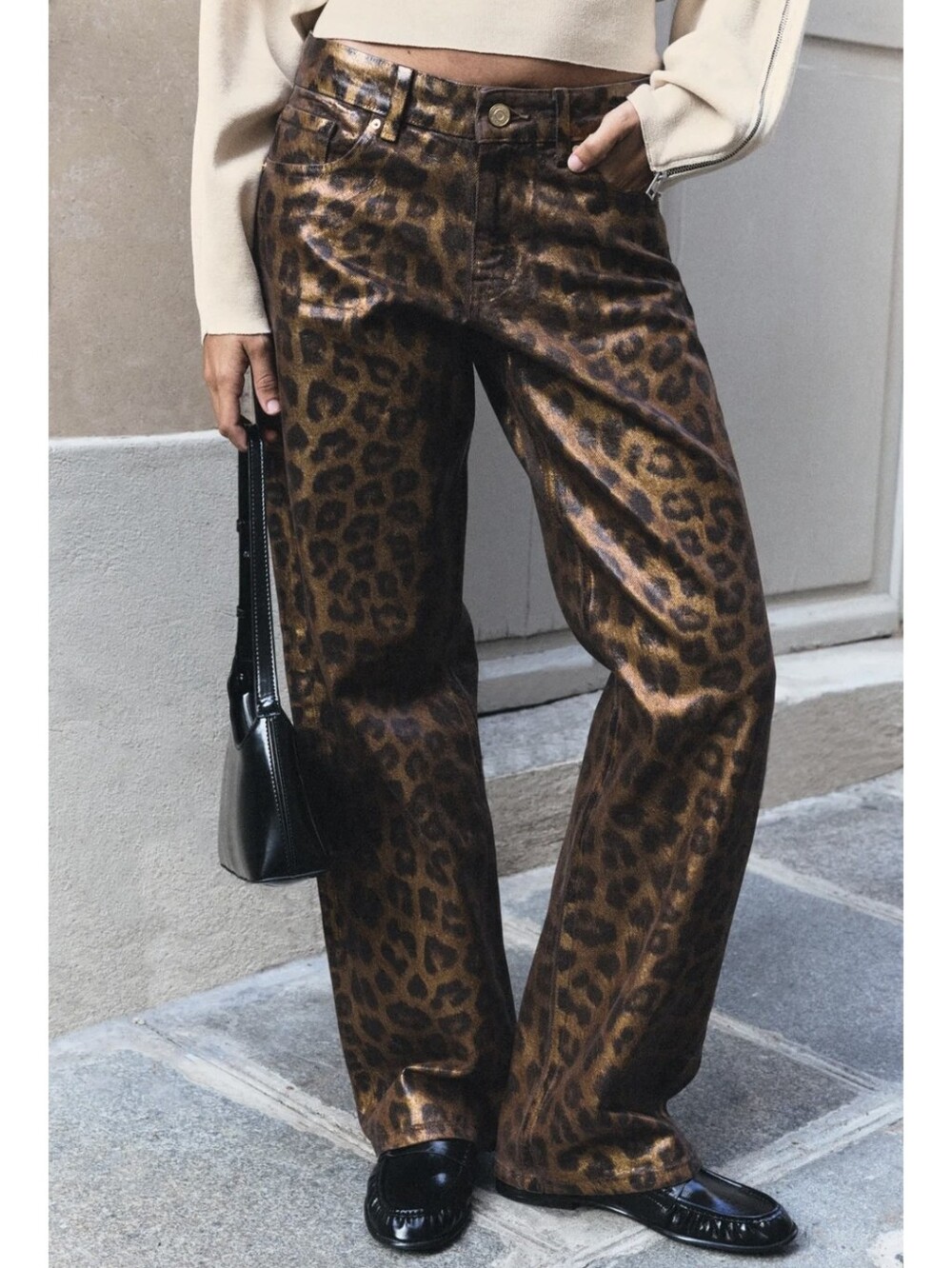 ZARA Z1975 MID-RISE STRAIGHT-LEG ANIMAL-PRINT JEAN